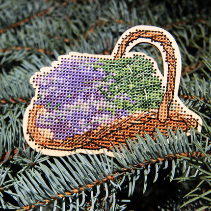 DIY Cross stitch kit on wood "Lavender" 3.9x3.1 in / 10.0x8.0 cm