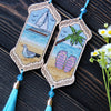 DIY Cross stitch kit on wood "Flip Flops" 3.9x1.8 in / 10.0x4.5 cm