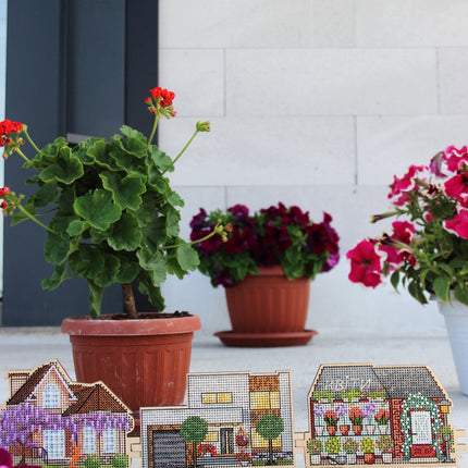 DIY Cross stitch kit on wood "Cottage" 4.7x3.0 in / 12.0x7.5 cm