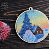 DIY cross stitch kit on wood "Quiet Evening", Christmas tree toy