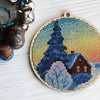 DIY cross stitch kit on wood "Quiet Evening", Christmas tree toy