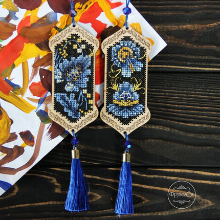 DIY cross stitch kit on wood "Petrykivka", Christmas tree toy