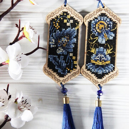 DIY cross stitch kit on wood "Petrykivka", Christmas tree toy