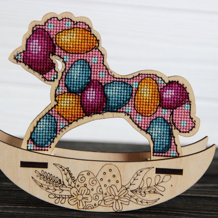 🎠 DIY Counted Cross Stitch Kit Rocking Horse "Easter Egg"