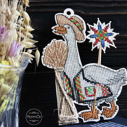 DIY Cross stitch kit on wood "Hrytsko" 5.3x3.5 in / 13.5x9.0 cm