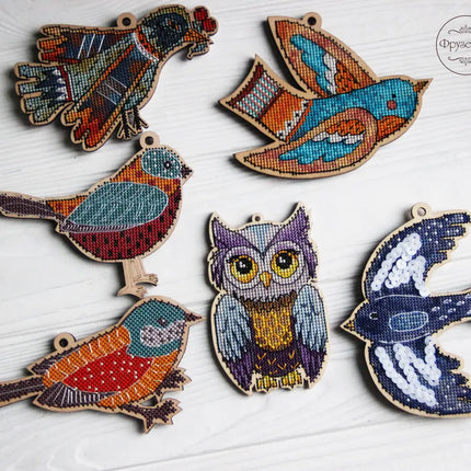 DIY Cross stitch kit on wood "Uliana" 3.9x2.6 in / 10.0x6.5 cm