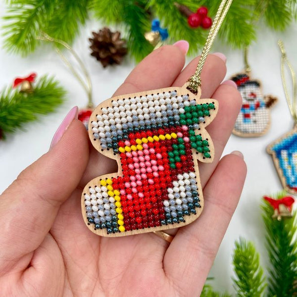 Christmas Bead Embroidery Kit Christmas toys Set 5 pcs Christmas tree toys