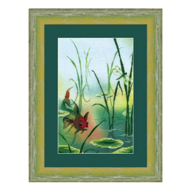 DIY Cross stitch kit with a printed canvas "Magic fish"