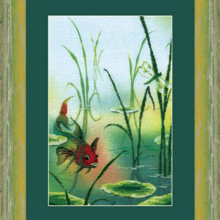 DIY Cross stitch kit with a printed canvas "Magic fish"