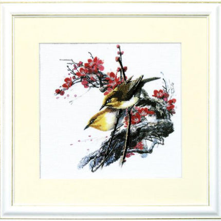 DIY Cross stitch kit with a printed canvas "Spring birds"