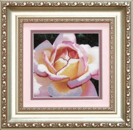 DIY Cross stitch kit with a printed canvas "Tea rose"