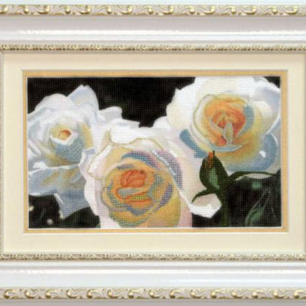 DIY Cross stitch kit with a printed canvas "White Rose"