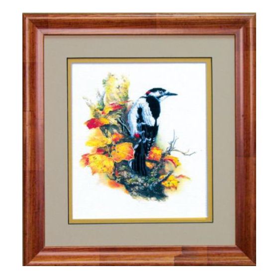 DIY Cross stitch kit with a printed canvas "Woodpecker"