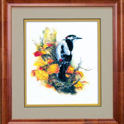 DIY Cross stitch kit with a printed canvas "Woodpecker"