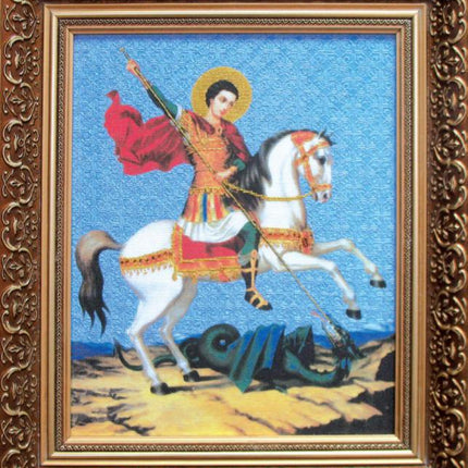 DIY Cross stitch kit with a printed canvas "Saint George"
