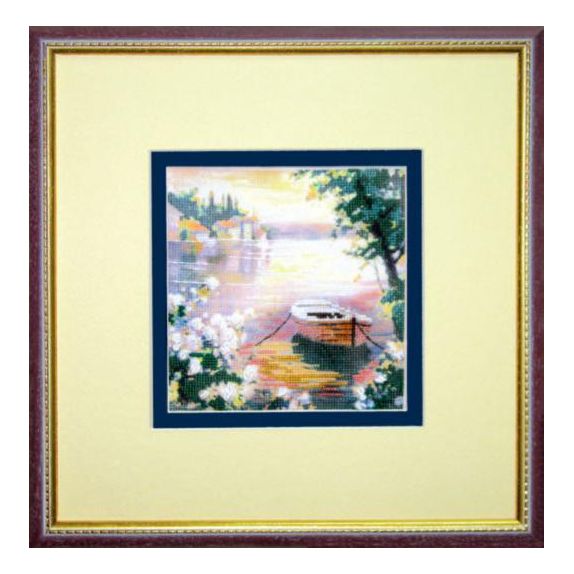 DIY Cross stitch kit with a printed canvas "Boat"