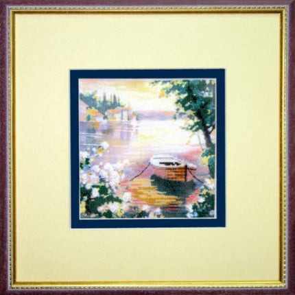 DIY Cross stitch kit with a printed canvas "Boat"
