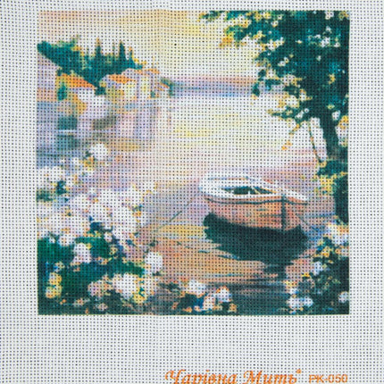 DIY Cross stitch kit with a printed canvas "Boat"