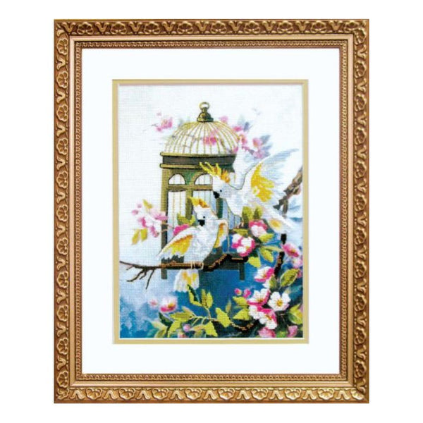 DIY Cross stitch kit with a printed canvas "Freedom for parrot"