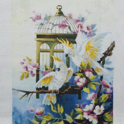 DIY Cross stitch kit with a printed canvas "Freedom for parrot"