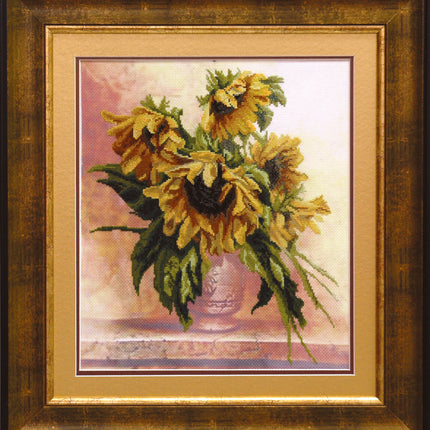 DIY Cross stitch kit with a printed canvas "Sunflowers"