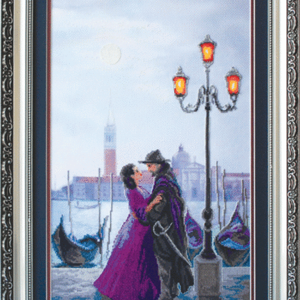 DIY Cross stitch kit with a printed canvas "Lunar night in Venice"