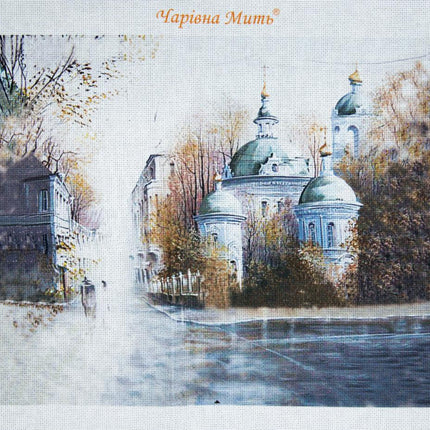 DIY Cross stitch kit with a printed canvas "Silence street"