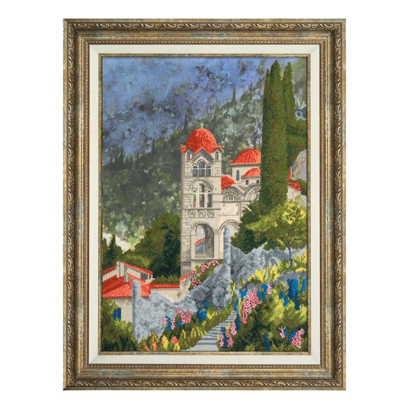 DIY Cross stitch kit with a printed canvas "Bright summer in Greece"