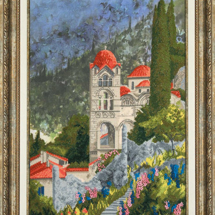 DIY Cross stitch kit with a printed canvas "Bright summer in Greece"