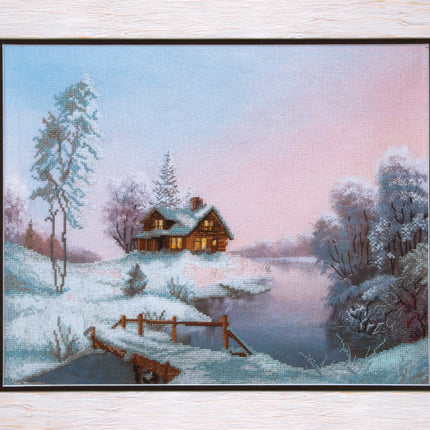 DIY Cross stitch kit with a printed canvas "Frosty morning"