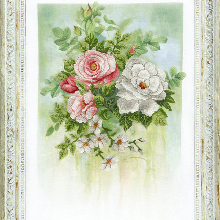 DIY Cross stitch kit with a printed canvas "Aquarel bouquet"
