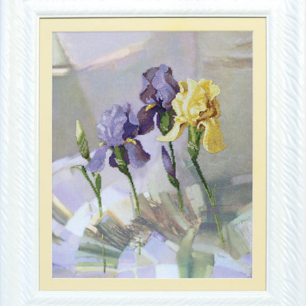 DIY Cross stitch kit with a printed canvas "Awakening of irises"