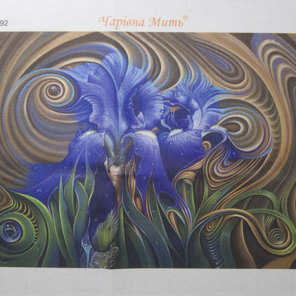 DIY Cross stitch kit with a printed canvas "Irises"