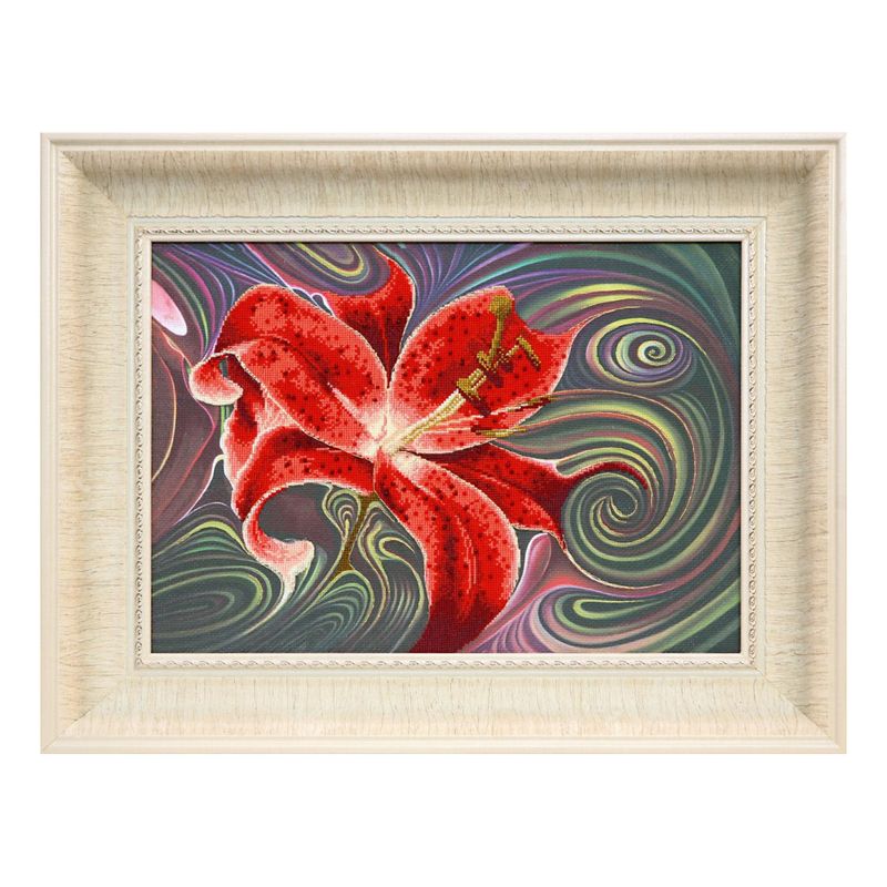 DIY Cross stitch kit with a printed canvas "Red lily"