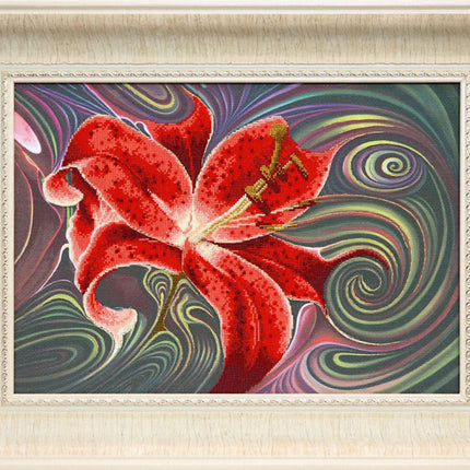 DIY Cross stitch kit with a printed canvas "Red lily"