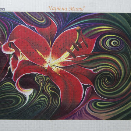DIY Cross stitch kit with a printed canvas "Red lily"