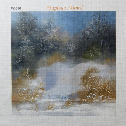 DIY Cross stitch kit with a printed canvas "Partridges at winter meadow"