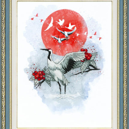 DIY Cross stitch kit with a printed canvas "Cranelike song"