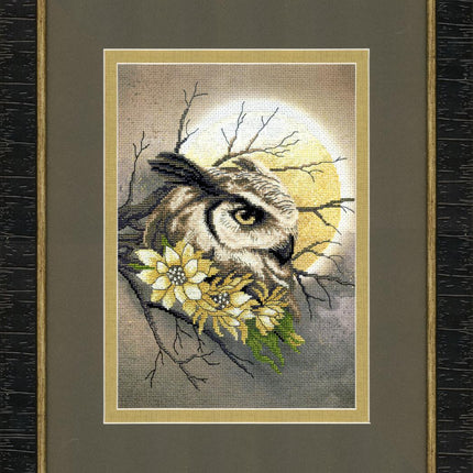 DIY Cross stitch kit with a printed canvas "Eagle-owl at night"