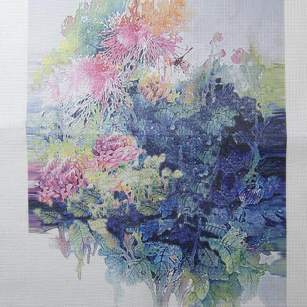 DIY Cross stitch kit with a printed canvas "Splash of colors"