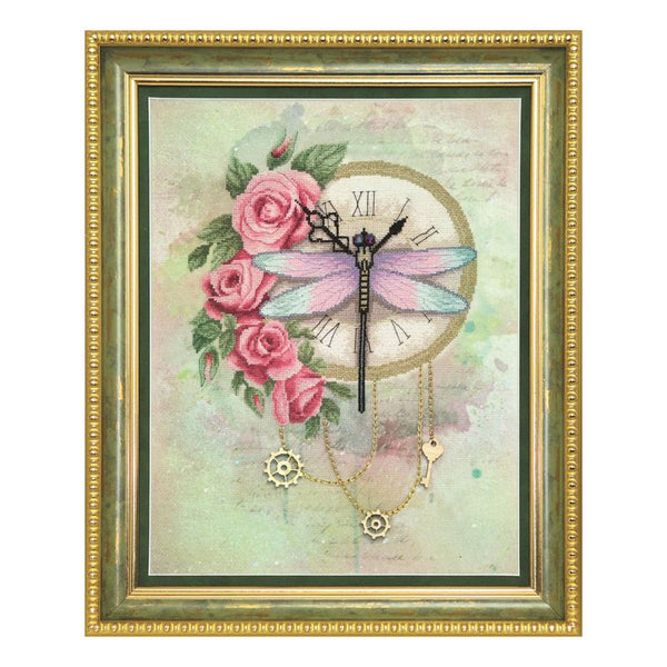 DIY Cross stitch kit with a printed canvas "Clock and roses"