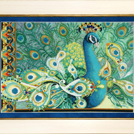 DIY Cross stitch kit with a printed canvas "Bird indigo"