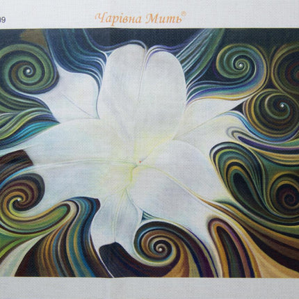 DIY Cross stitch kit with a printed canvas "White lily"