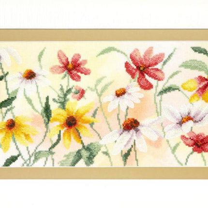 DIY Cross stitch kit with a printed canvas "Colorful flowers"