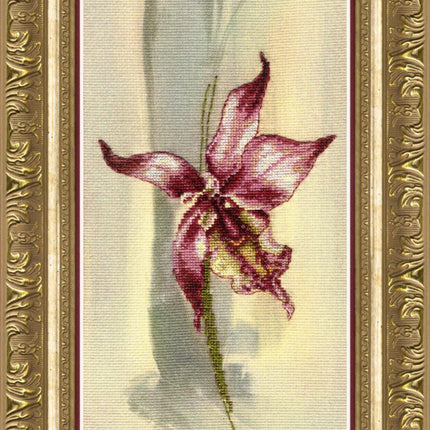 DIY Cross stitch kit with a printed canvas "Lilac orchid"