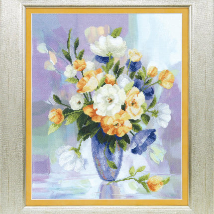 DIY Cross stitch kit with a printed canvas "Water-colour bouquet"