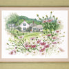 DIY Cross stitch kit with a printed canvas "House with flowers"