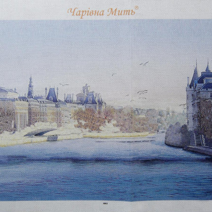DIY Cross stitch kit with a printed canvas "Sunny quay"