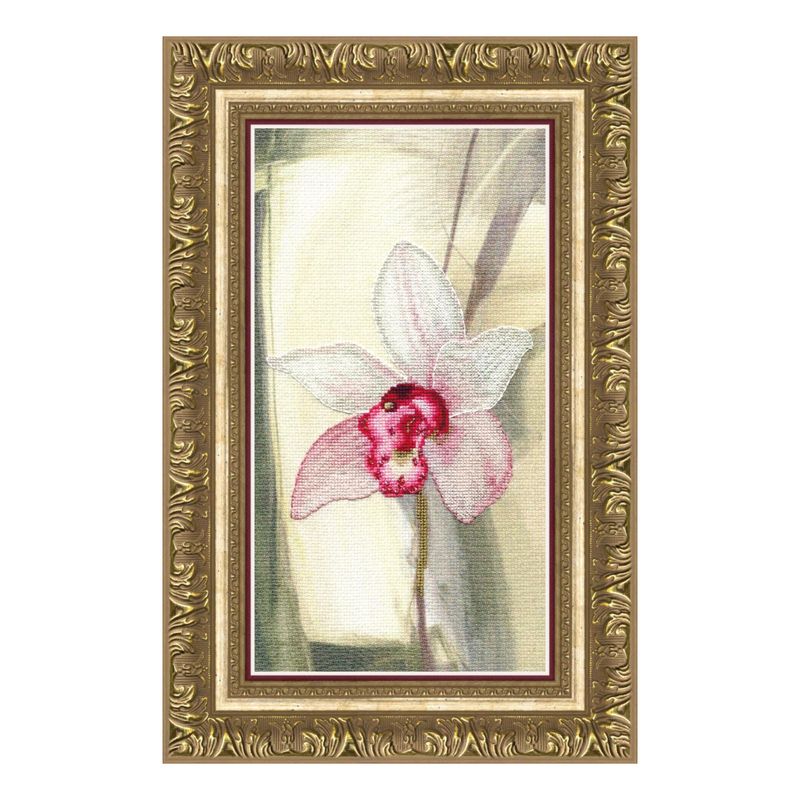DIY Cross stitch kit with a printed canvas "Pink orchid"