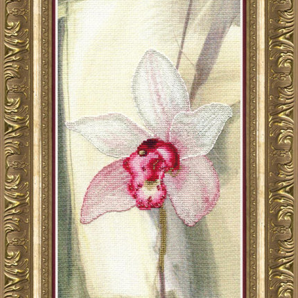 DIY Cross stitch kit with a printed canvas "Pink orchid"